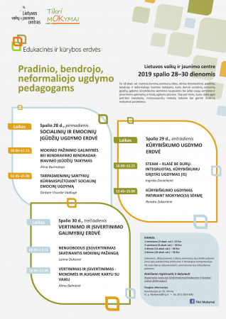 Naujų, kūrybiškų ugdymo idėjų bei metodų ieškančius pedagogus kviečia „Edukacinės ir kūrybos erdvės“