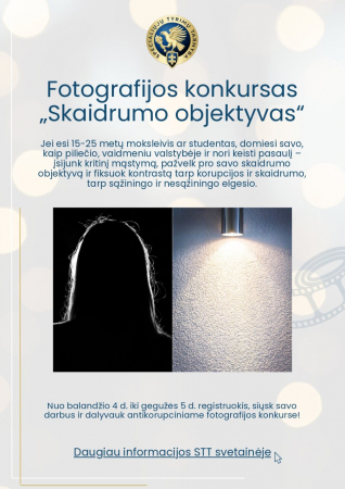 Kvietimas dalyvauti jaunimo antikorupciniame konkurse „Skaidrumo objektyvas“